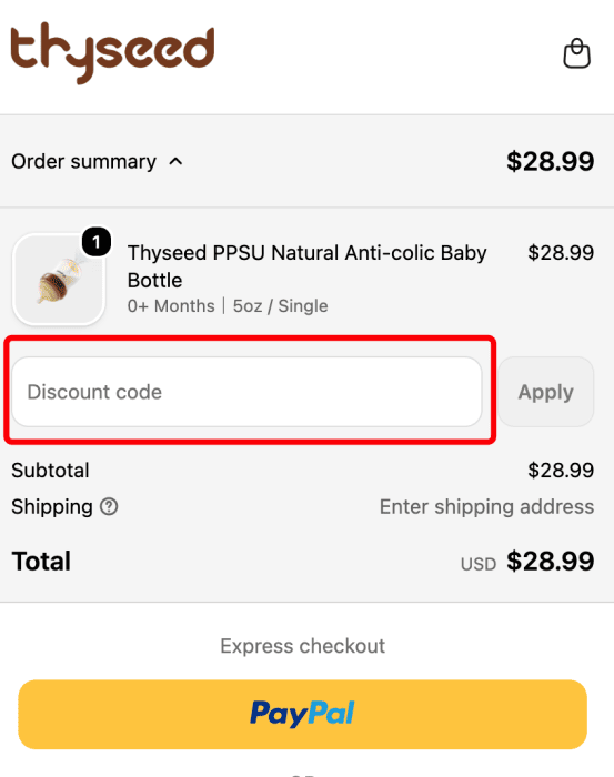 How to use Thyseed promo code