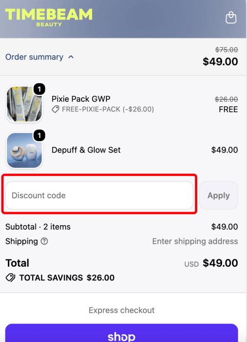 How to use Timebeam Beauty promo code