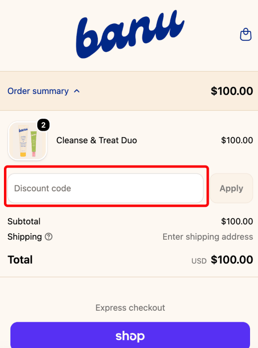 Where to enter Banu Skin promo code How to use Banu Skin promo code