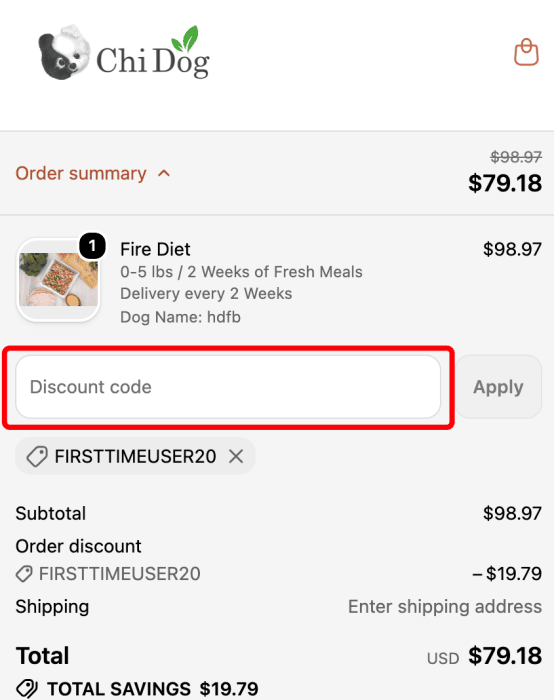 How to use Chi Dog promo code