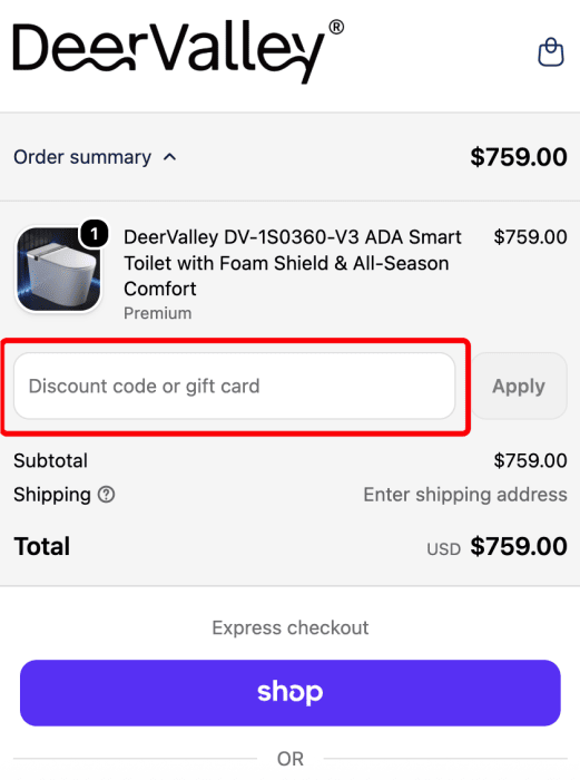 Where to enter DeerValley promo code How to use DeerValley promo code