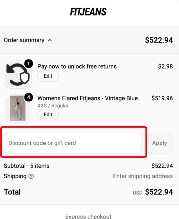Where to enter FITJEANS promo code How to use FITJEANS promo code