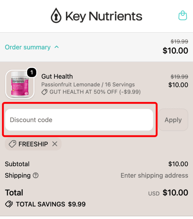 Where to enter Key Nutrients promo code How to use Key Nutrients promo code