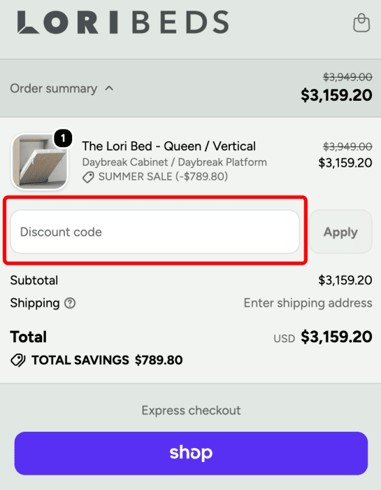 How to use Lori Beds promo code