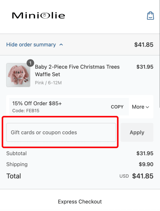 How to use MiniOlie promo code