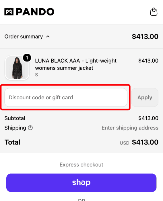 How to use Pando Moto promo code