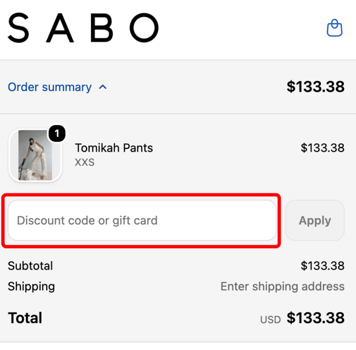 Where to enter SABO promo code How to use SABO promo code