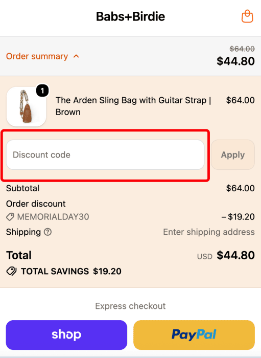Where to enter Babs+Birdie promo code How to use Babs+Birdie promo code