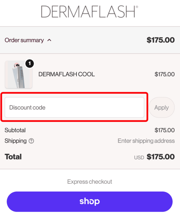 Where to enter DERMAFLASH promo code How to use DERMAFLASH promo code