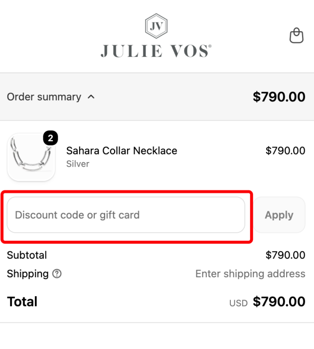 Where to enter Julie Vos promo code How to use Julie Vos promo code