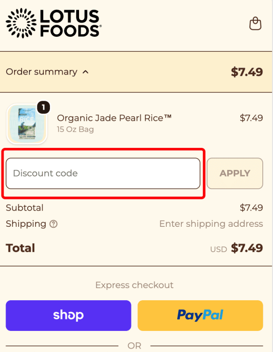 Where to enter Lotus Foods promo code How to use Lotus Foods promo code