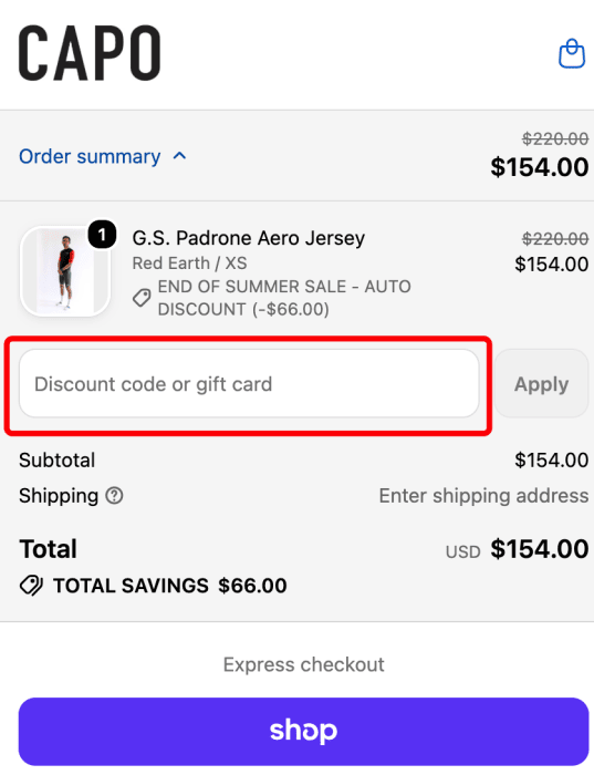 Where to enter Capo Cycling Apparel promo code How to use Capo Cycling Apparel promo code
