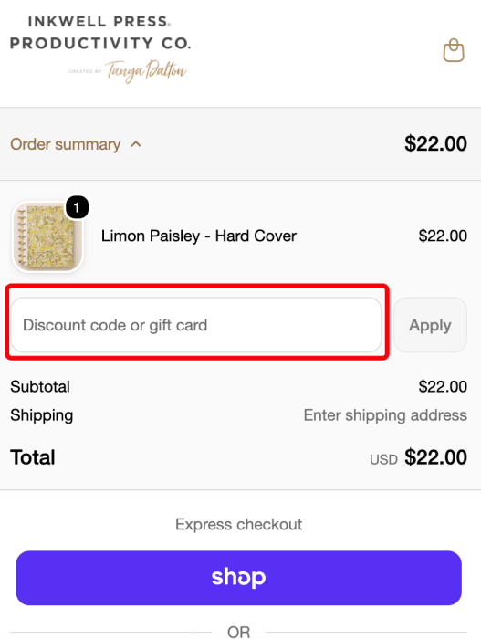 Where to enter inkWELL Press promo code How to use inkWELL Press promo code