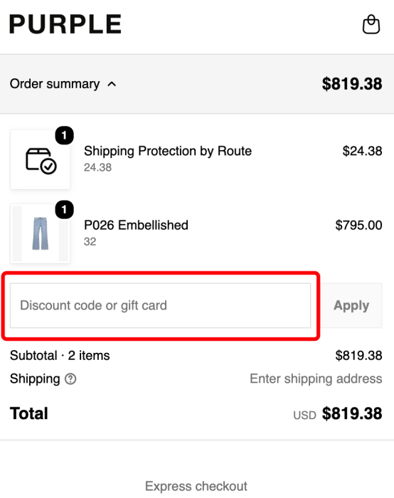 Where to enter PURPLE Brand promo code How to use PURPLE Brand promo code
