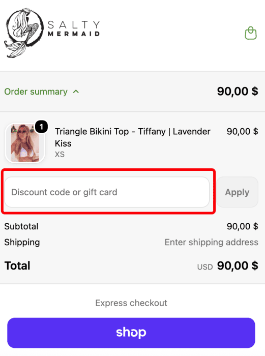 Where to enter Salty Mermaid promo code How to use Salty Mermaid promo code
