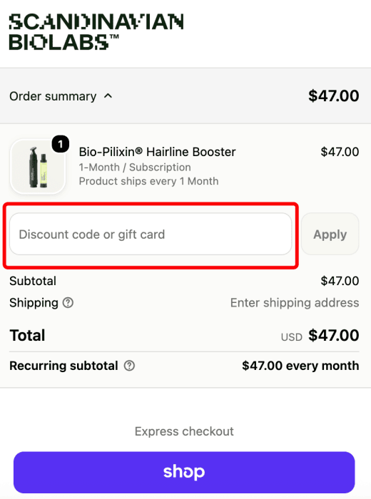 Where to enter Scandinavian Biolabs promo code How to use Scandinavian Biolabs promo code
