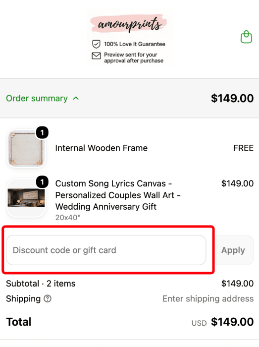 Where to enter AmourPrint promo code How to use AmourPrint promo code