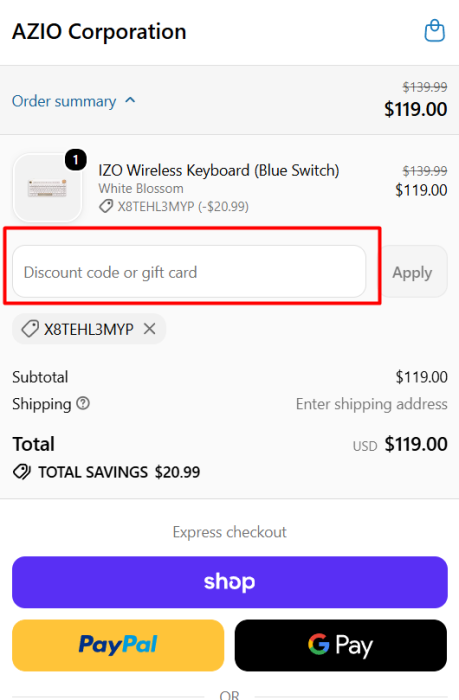 Where to enter AZIO promo code How to use AZIO promo code