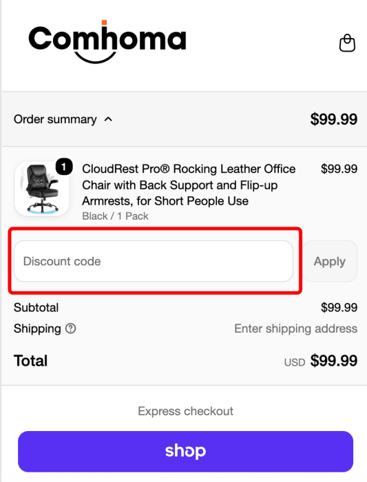 How to use Comhoma promo code