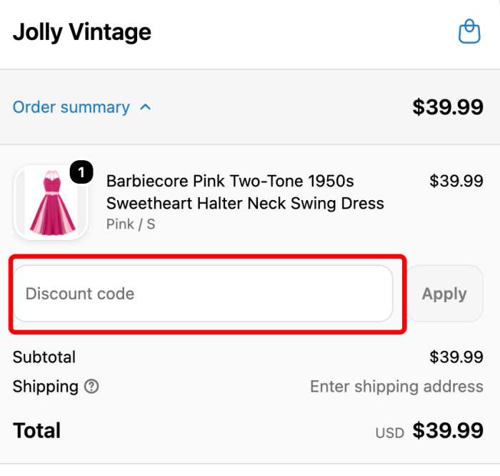 Where to enter Jolly Vintage promo code How to use Jolly Vintage promo code
