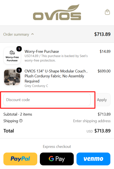 Where to enter Ovios Furniture promo code How to use Ovios Furniture promo code