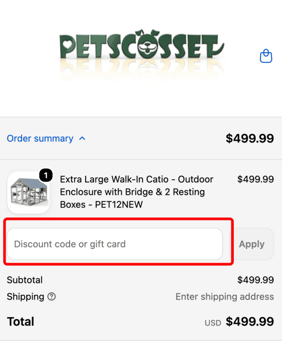 Where to enter PetsCosset promo code How to use PetsCosset promo code
