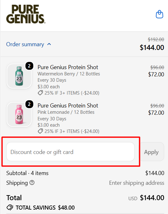 Where to enter Pure Genius Protein promo code How to use Pure Genius Protein promo code
