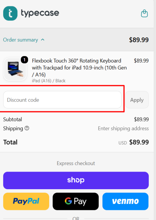 Where to enter Typecase promo code How to use Typecase promo code
