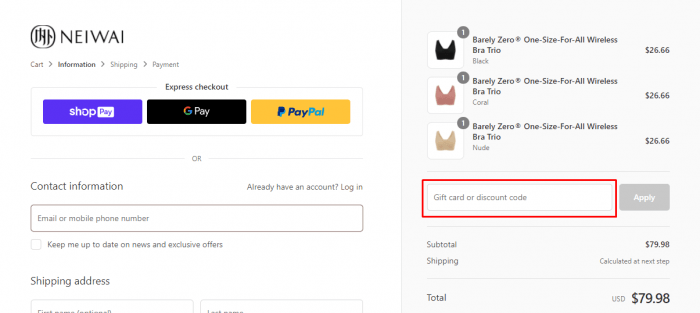 Where to enter NEIWAI promo code How to use NEIWAI promo code