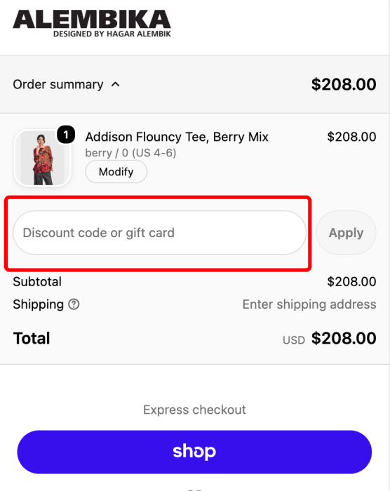 Where to enter Alembika promo code How to use Alembika promo code