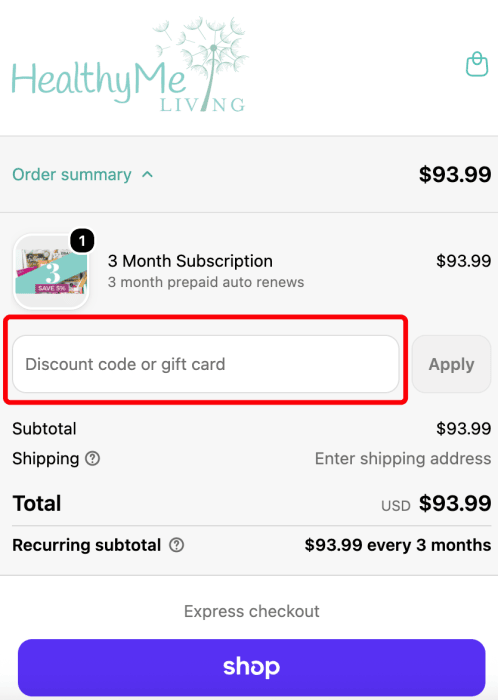 How to use HealthyMe Living promo code