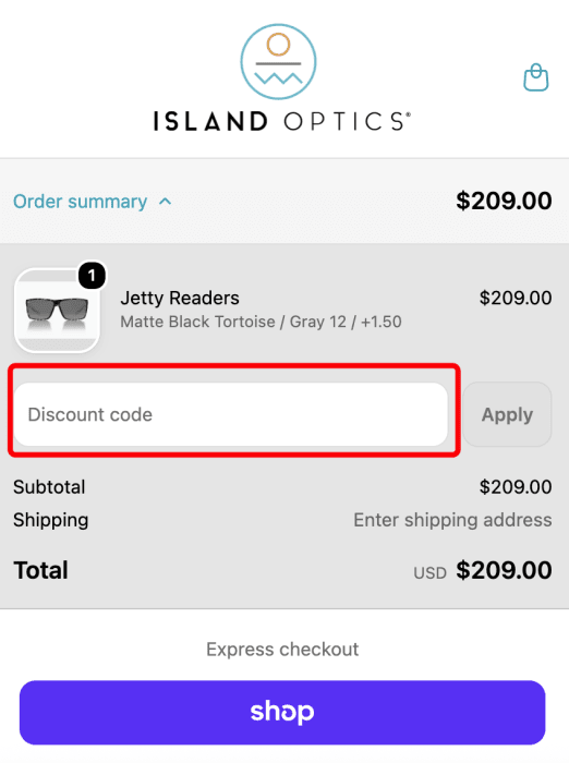 Where to enter Island Optics promo code How to use Island Optics promo code