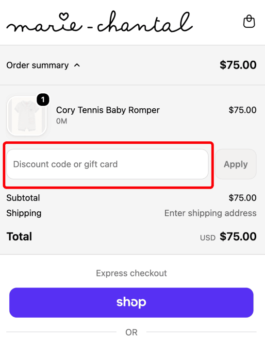 How to use Marie-Chantal promo code