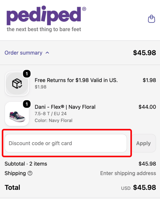 Where to enter Pediped promo code How to use Pediped promo code