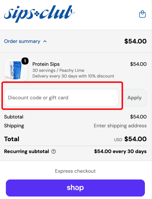 Where to enter Sips Club promo code How to use Sips Club promo code