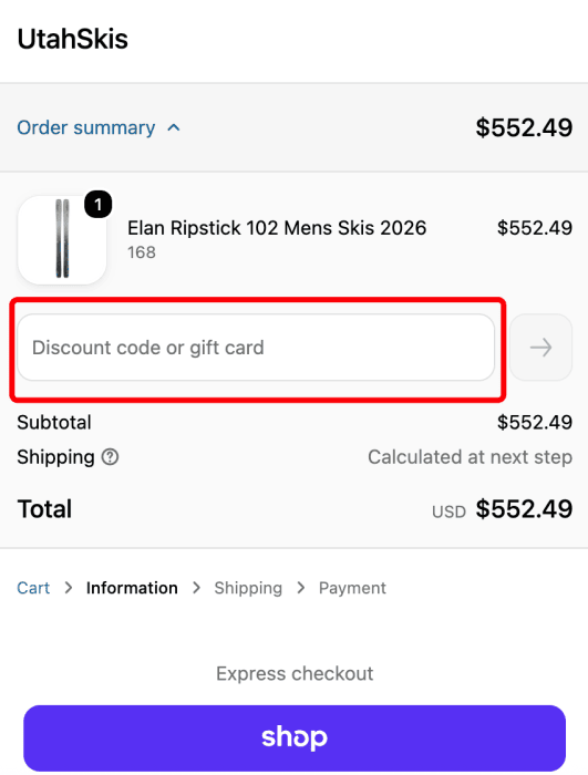 How to use UtahSkis promo code