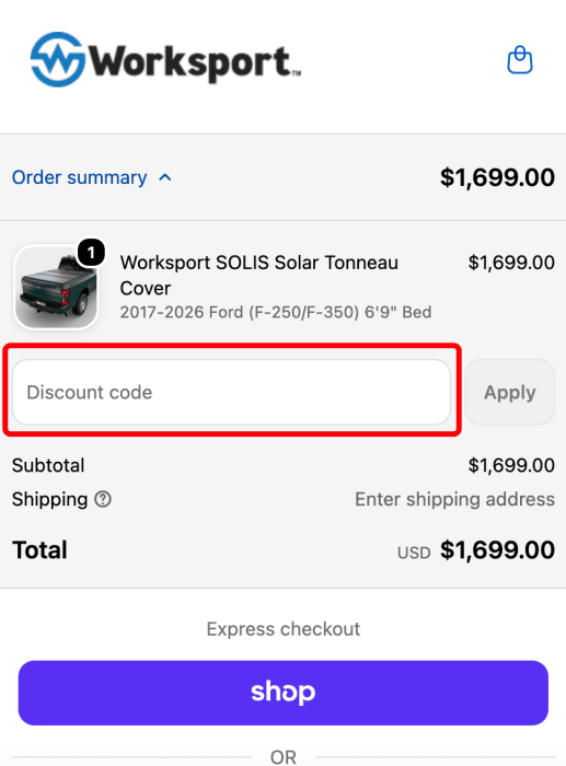 Where to enter Worksport promo code How to use Worksport promo code