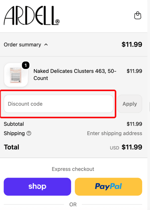 Where to enter Ardell promo code How to use Ardell promo code