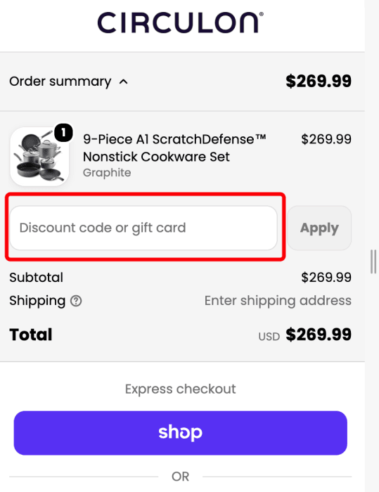 Where to enter Circulon promo code How to use Circulon promo code