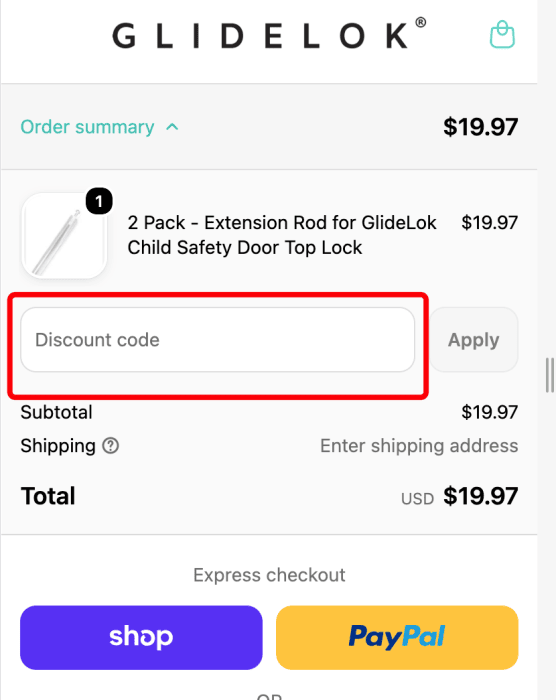 Where to enter GlideLok promo code How to use GlideLok promo code