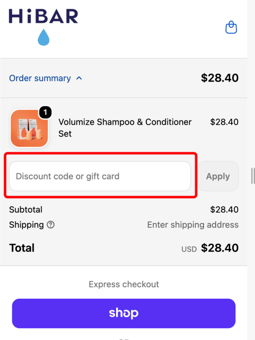 Where to enter HiBAR promo code How to use HiBAR promo code