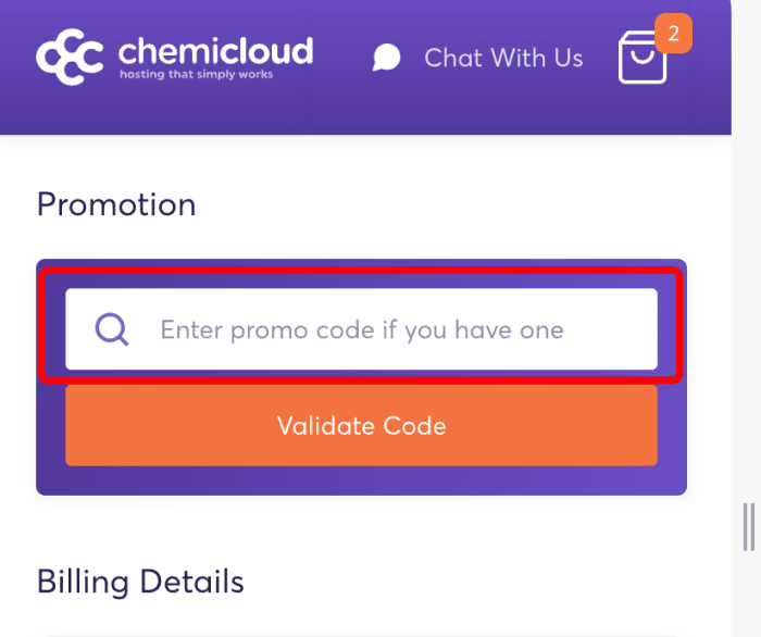 Where to enter ChemiCloud promo code How to use ChemiCloud promo code