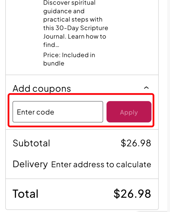 How to use Coffee and Bible Time promo code