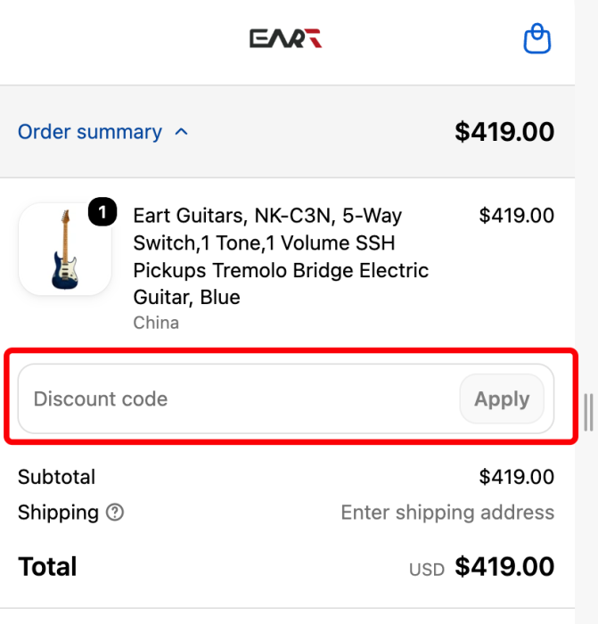 How to use EART Guitar promo code