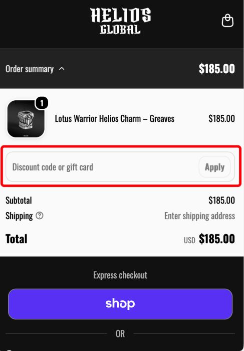 How to use HELIOS promo code
