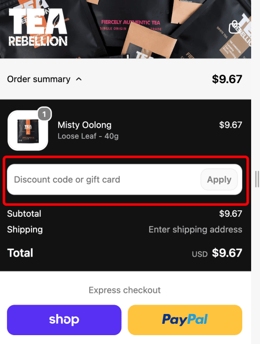 Where to enter Tea Rebellion promo code How to use Tea Rebellion promo code