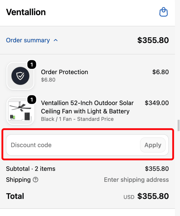 Where to enter Ventallion promo code How to use Ventallion promo code