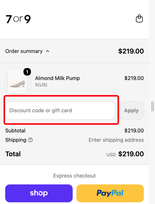 How to use 7or9 promo code