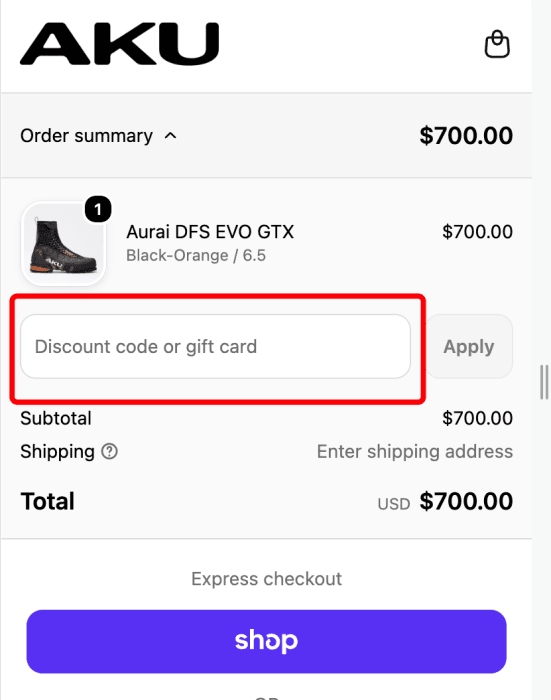 How to use AKU promo code