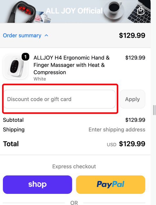 Where to enter ALLJOY promo code How to use ALLJOY promo code